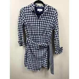 L’Academie Mini Shirt Dress in Blue And White Checkered Print Size XS